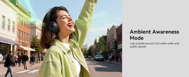 Беспроводные накладные наушники OneOdio A85 Pro с активным шумоподавлением, Bluetooth 6.0, режимом прозрачности, Multipoint и Hi-Fi звуком До 70 часов работы - изображение 9