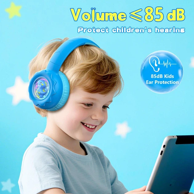 Детские беспроводные наушники с динозавром Onikuma M45 с RGB-подсветкой, встроенным микрофоном и Bluetooth 5.4 Накладная игровая гарнитура для детей До 50 часов работы Синий - изображение 7
