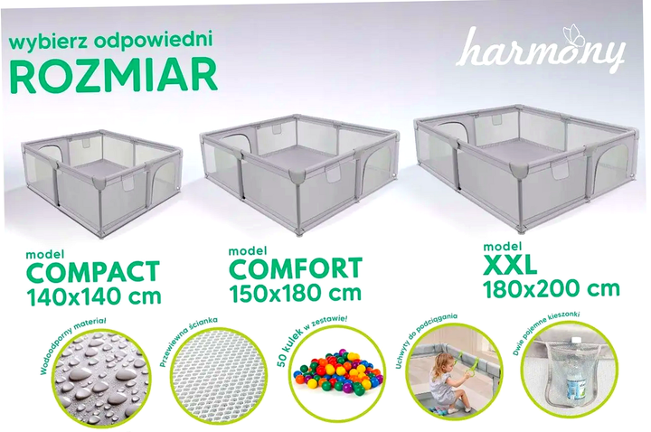 Детский манеж 180x200 см с ручками и 50 шариками для игр Унисекс HM-0658 - зображення 7