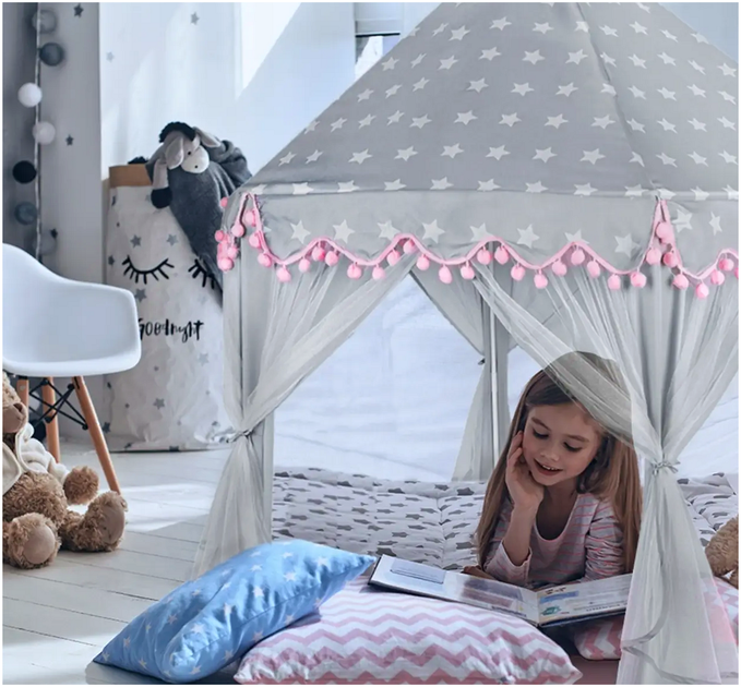 Детская палатка замок игровой домик 123x123x140 см для дома Kruzzel серый розовый - изображение 7