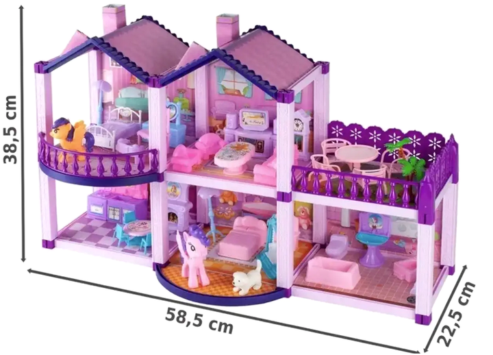 Кукольный домик Villa Sogno с пони 2 шт для игры из пластика 58,5x22,5x38,5 см розовый - изображение 3