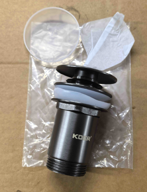Донный клапан для раковины Koer PW-08-07 1 1/4" без перелива автоматический CLICK-CLACK (Цвет графит) (KR6484) - Фото 2 Донный клапан для раковины Koer PW-08-07 1 1/4" без перелива автоматический CLICK-CLACK (Цвет графит) (KR6484) - изображение 2