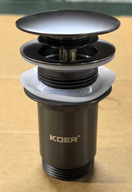 Донный клапан для раковины Koer PW-08-07 1 1/4" без перелива автоматический CLICK-CLACK (Цвет графит) (KR6484) - Фото 4 Донный клапан для раковины Koer PW-08-07 1 1/4" без перелива автоматический CLICK-CLACK (Цвет графит) (KR6484) - изображение 4