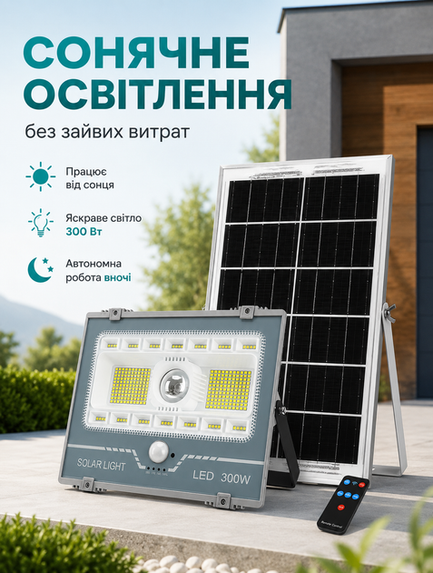 Солнечный уличный LED прожектор RGB 300 Вт с датчиком движения и пультом 5000 мАч IP67 с углом освещения 120° и дальностью обнаружения 3–5 м - изображение 3