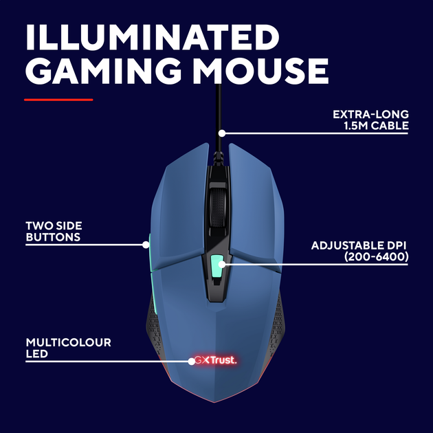 Мышь Trust GXT109B Felox RGB USB Blue (TR25067) - Фото 6 Мышь Trust GXT109B Felox RGB USB Blue (TR25067) - изображение 6