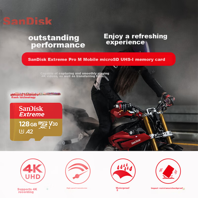 Карта пам'яті SANDISK Extreme microSDXC 128GB UHS-I U3 V30 A2 + SD-адаптер (SDSQXA1-128G-ZN6MA) - зображення 3