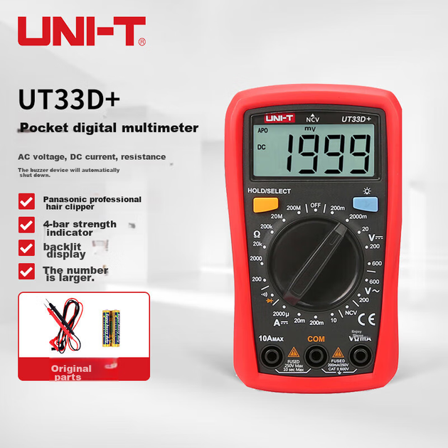 Кишеньковий цифровий мультиметр UNI-T UT33D+, багатофункціональний вимірювач для домашнього та електричного використання, безконтактний тестер напруги NCV - изображение 5