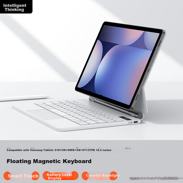 Клавіатура Zhisihui Magic Control, сумісна з планшетами Samsung Galaxy Tab S10+/S9FE+/S8+/S7, 12,4-дюймова інтегрована плаваюча магнітна сенсорна клавіатура з підсвічуванням Bluetooth, біла - Фото 4 Клавіатура Zhisihui Magic Control, сумісна з планшетами Samsung Galaxy Tab S10+/S9FE+/S8+/S7, 12,4-дюймова інтегрована плаваюча магнітна сенсорна клавіатура з підсвічуванням Bluetooth, біла - зображення 4
