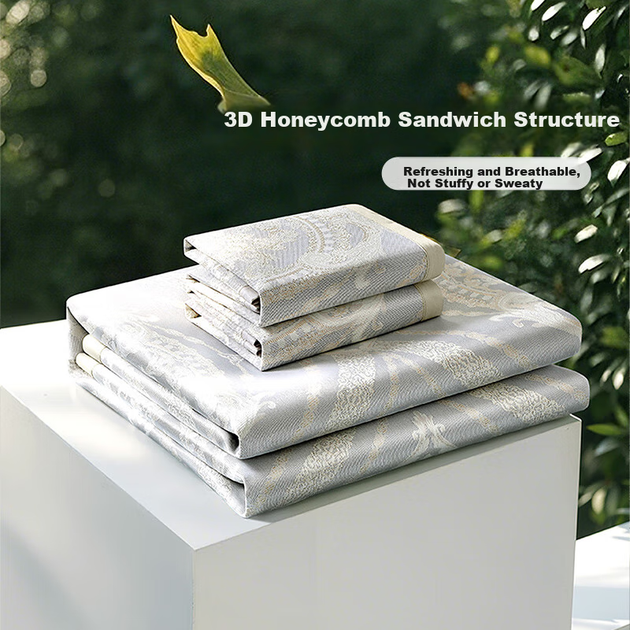 Комплект охолоджувальних килимків FUANNA 1000D Coarse Ice Silk A-Class Jacquard для двох осіб, три предмети, золотистий, 1,8x2 метри [Складаний] - зображення 5