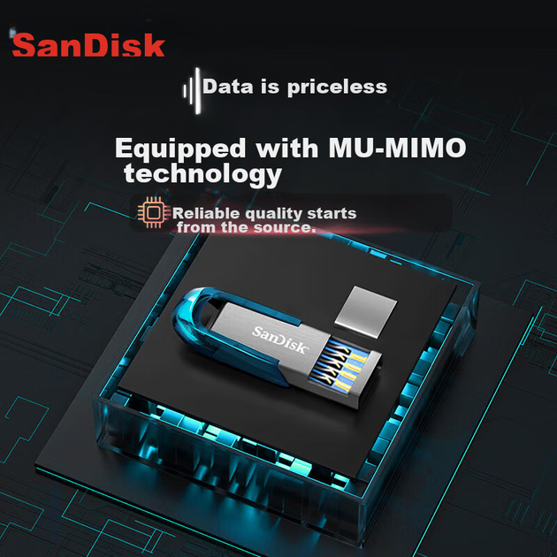 Флеш-накопичувач SanDisk CZ73 64 ГБ, синій, металевий, шифрування, для авто та офісу - зображення 5