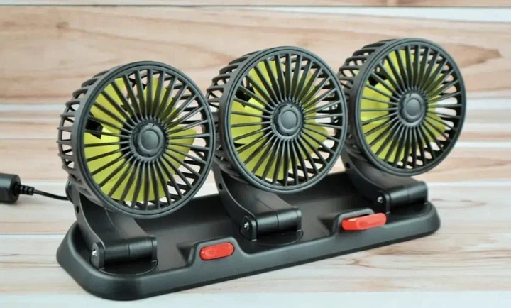 Вентилятор тройной 212 с регулировкой USB DOUBLE-HEADED VEHICLE FAN 12V с табличкой телефона - изображение 4
