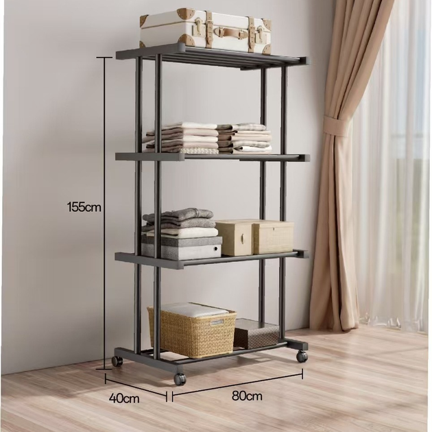 Этажерка металлическая RIAS Clothes Drying Rack 8041 на колесиках 4 яруса 155x80x40 см Black (3_08401) - Фото 6 Этажерка металлическая RIAS Clothes Drying Rack 8041 на колесиках 4 яруса 155x80x40 см Black (3_08401) - изображение 6