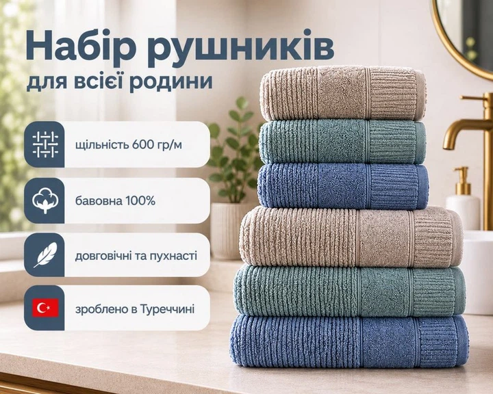 Набор турецких махровых полотенец Cestepe MicroCotton Premium 3 штуки 50x90 + 3 штуки 70х140 Nevara 2 плотность 600 г/м2 - Фото 2 Набор турецких махровых полотенец Cestepe MicroCotton Premium 3 штуки 50x90 + 3 штуки 70х140 Nevara 2 плотность 600 г/м2 - изображение 2