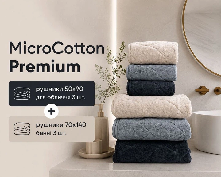 Набор турецких махровых полотенец Cestepe MicroCotton Premium 3 штуки 50x90 + 3 штуки 70х140 Voli 2 плотность 600 г/м2 - Фото 1 Набор турецких махровых полотенец Cestepe MicroCotton Premium 3 штуки 50x90 + 3 штуки 70х140 Voli 2 плотность 600 г/м2 - изображение 1