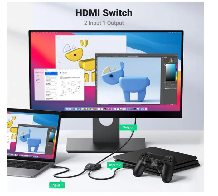 HDMI переключатель UGREEN 2x1 / 1x2 4K 60Hz, двунаправленный HDMI Switch с кабелем HDMI 1 м - изображение 4