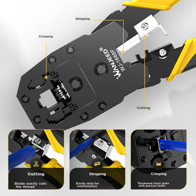 Кримпер для сетевого кабеля WANJEED WJ-1688F, для RJ45, с резаком - изображение 6