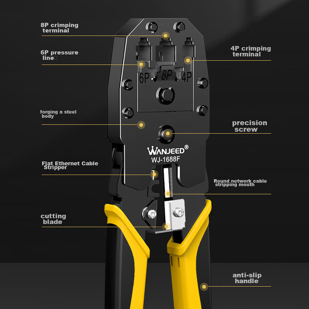 Кримпер для сетевого кабеля WANJEED WJ-1688F, для RJ45, с резаком - изображение 7