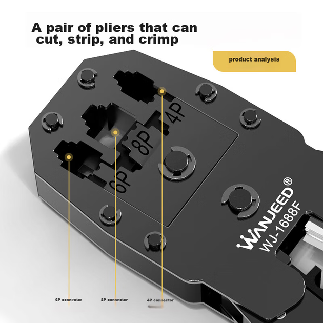 Кримпер для сетевого кабеля WANJEED WJ-1688F, для RJ45, с резаком - изображение 9