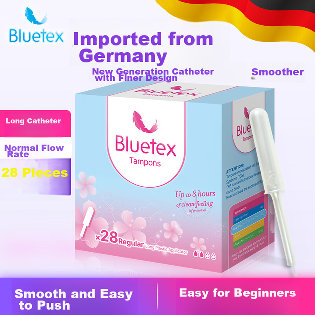 Гигиенические ватные прокладки Bluetex, с удлиненной трубкой, для обычных выделений, 28 штук, со встроенными менструальными прокладками, вагинальные вкладыши, менструальные палочки, для плавания. - изображение 4
