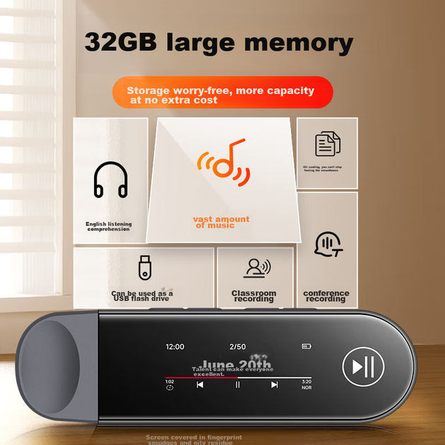 MP3-плеєр FAMUE PA05, 32 ГБ, Bluetooth, диктофон, USB-C, для вивчення мов і спорту - зображення 9