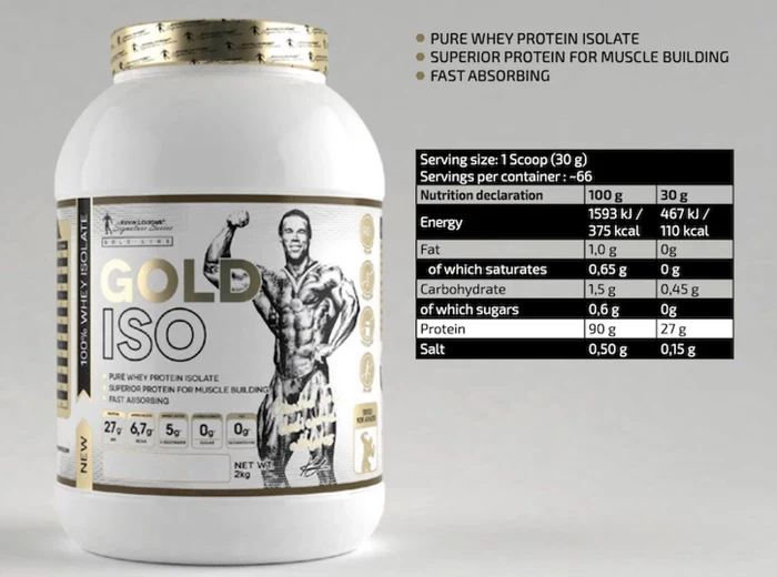 Протеїн ізолят Kevin Levrone Gold ISO 2 кг, WPI сироватковий ізолят, банан-персик - зображення 2