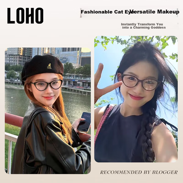 Оправа LOHO Retro Orange Cat Eye безободковая для линз с защитой от синего света и коррекцией астигматизма, черная - Фото 8 Оправа LOHO Retro Orange Cat Eye безободковая для линз с защитой от синего света и коррекцией астигматизма, черная - изображение 8