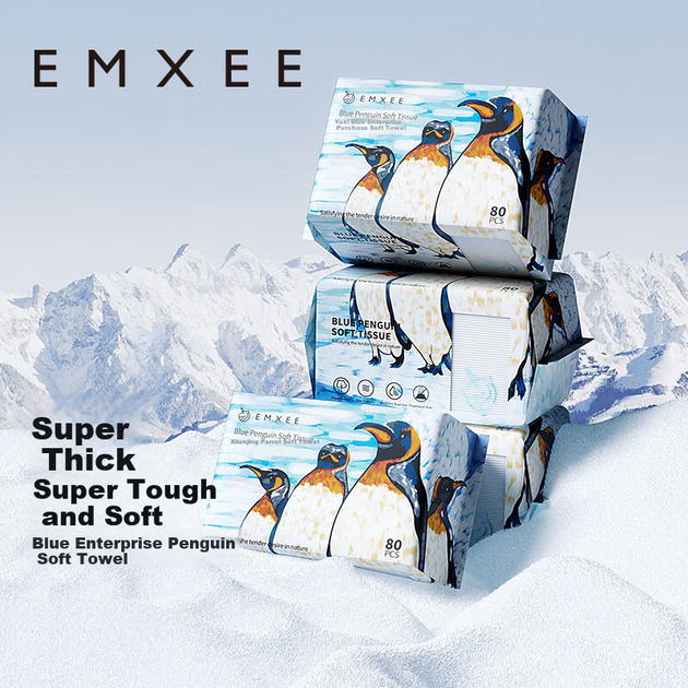 Салфетки EMXEE Blue Penguin для детей одноразовые для рук и рта 6×80шт - Фото 4 Салфетки EMXEE Blue Penguin для детей одноразовые для рук и рта 6×80шт - изображение 4
