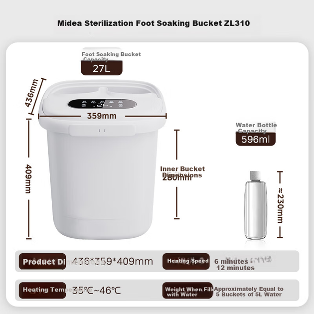 Ванночка для ног Midea с функциями стерилизации, подогрева, автоматического массажа, теплого замачивания, отпаривания и душа — подарок на день рождения для парня или девушки, практичный подарок на День святого Валентина (ZL310) - изображение 5