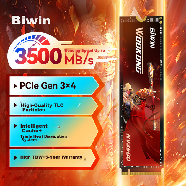 SSD-накопитель BIWIN NV3500, 512 ГБ, M.2 NVMe PCIe 3.0, до 3500 МБ/с - изображение 4