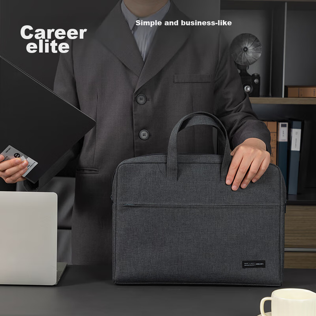 Портфель Deli, розширена тривимірна офісна сумка/сумка для конференцій/ділова сумка/сумка для документів/портфель на блискавці, сумка для ноутбука для чоловіків, сірий - изображение 5