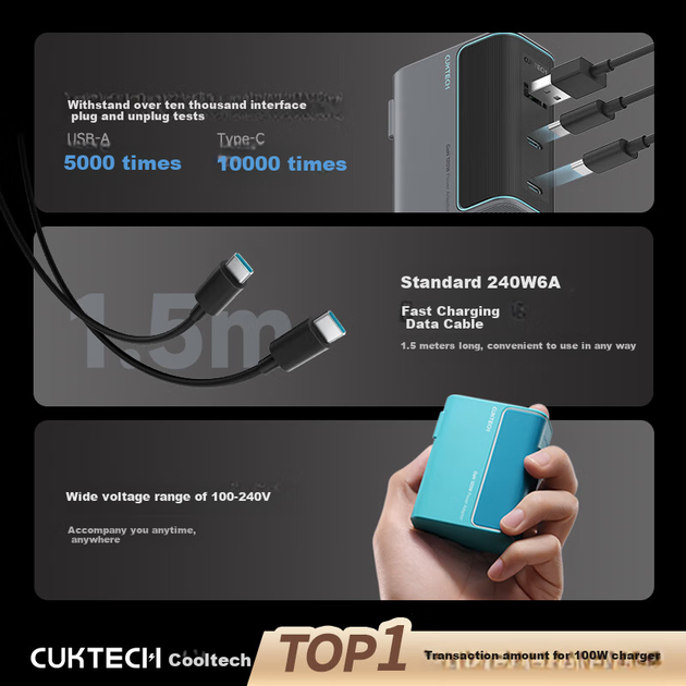 Зарядное устройство CUKTECH №10 GaN быстрое 120Вт 3 порта, для Apple/Xiaomi/Huawei/Honor - изображение 8