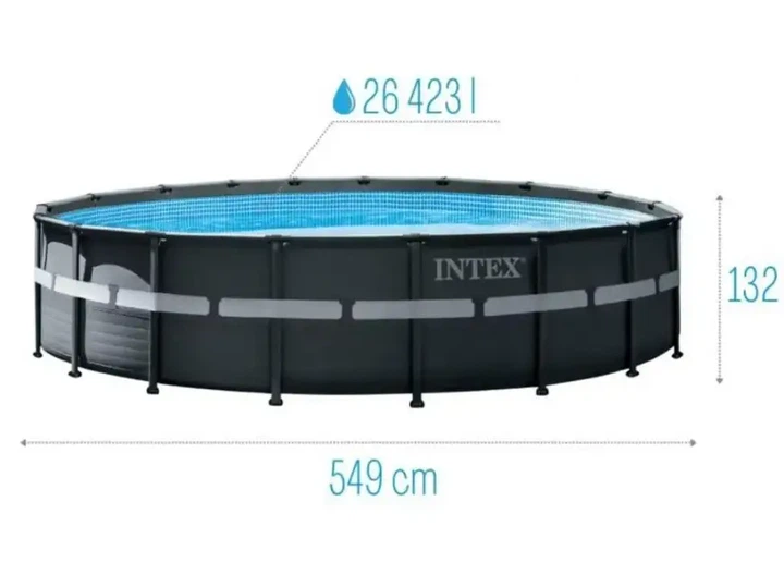 Каркасный бассейн Intex Ultra XTR Frame Pool 549×132 см 26423 л круглый черный с песчаным насосом-фильтром 6000 л/ч, стремянкой, подстилкой и тентом - изображение 4