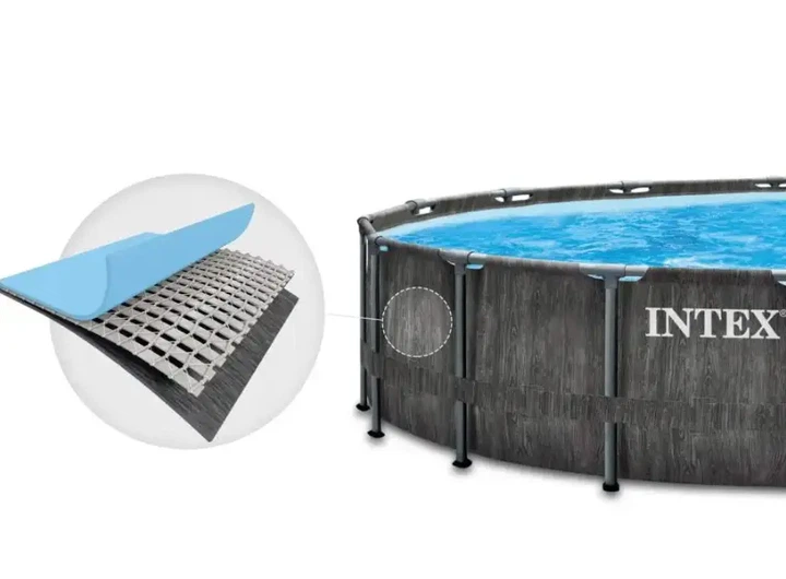 Каркасный бассейн Intex GreyWood Prism Frame Pool 549×122 см 24310 л круглый темно-серый с картриджным фильтр-насосом 5678 л/ч, стремянкой, подстилкой и тентом - изображение 6