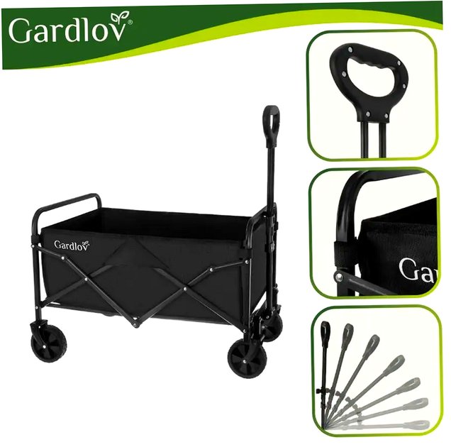 Складная садовая тележка 90 л 100 кг для дачи и кемпинга черный Gardlov HM-0563 - изображение 5