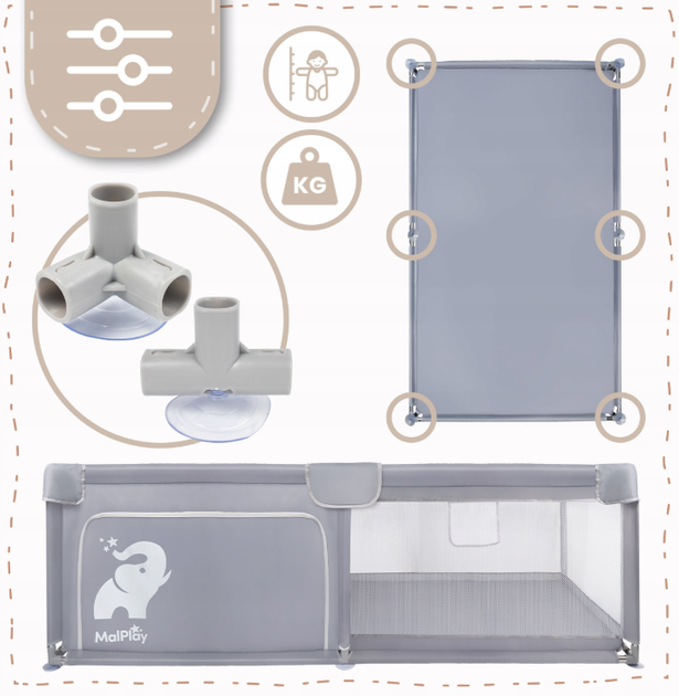 Игровой манеж 120x180 см для детей до 36 месяцев серый MalPlay FK-3314 - изображение 7