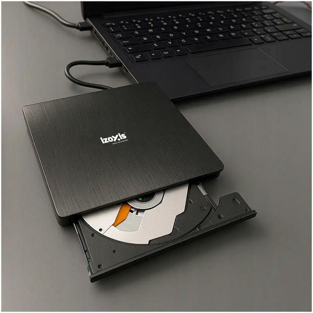 Внешний привод CD-R DVD рекордер USB 3.0 для ноутбука Izoxis черный - изображение 6