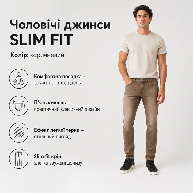 Джинси CDEVOIR чоловічі звужені slim fit,30, Коричневий - зображення 6