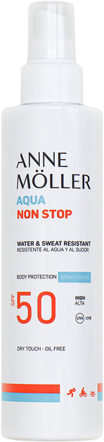 Сонцезахисний спрей для тіла Anne Moller Aqua Non Stop Spf 50 175 мл (8436034372684) - Фото 1 Сонцезахисний спрей для тіла Anne Moller Aqua Non Stop Spf 50 175 мл (8436034372684) - зображення 1