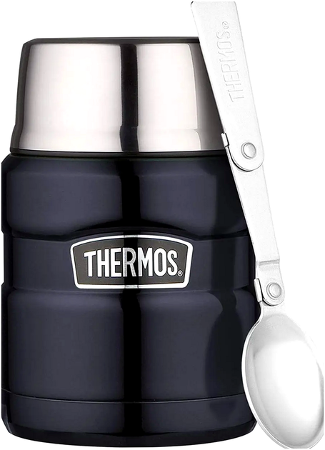 Термос для їжі 0,47 літра неіржавка сталь для пікніка з ложкою Thermos синій - зображення 2