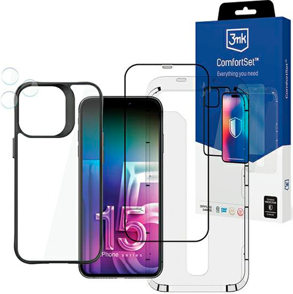 Zestaw 4in1 3MK Comfort Set do Apple iPhone 15 Pro Max Transparent (5903108536622) - Zdjęcie 1 Zestaw 4in1 3MK Comfort Set do Apple iPhone 15 Pro Max Transparent (5903108536622) - obraz 1