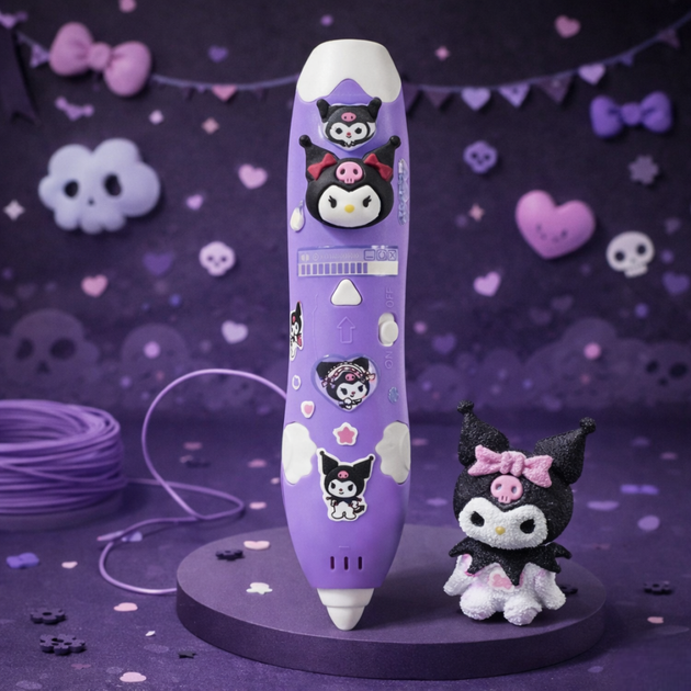 3D-ручка Куроми ергономічна дитяча 3Д ручка Kuromi з еко-пластиком ручка для об'ємного малювання безпечна 3d pen для творчості - изображение 2