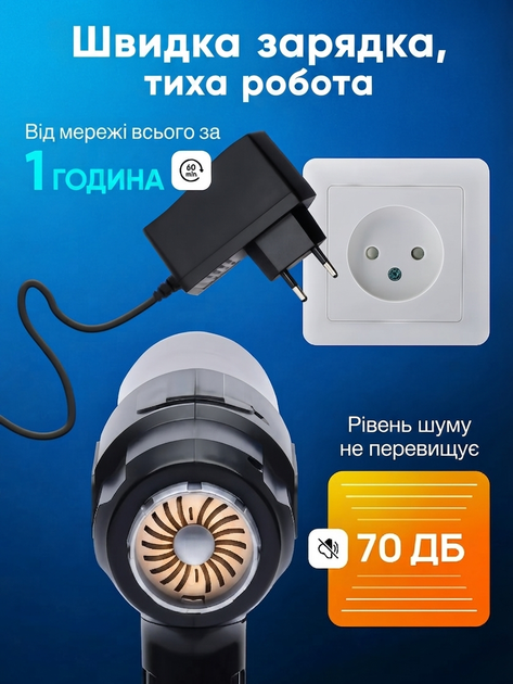Автомобільний пилосос акумуляторний ручний Vacuum Cleaner 120W 5000 Па, бездротовий міні-пилосос для авто, дому та меблів, компактний автопилосос з HEPA-фільтром та 5 насадками - изображение 4