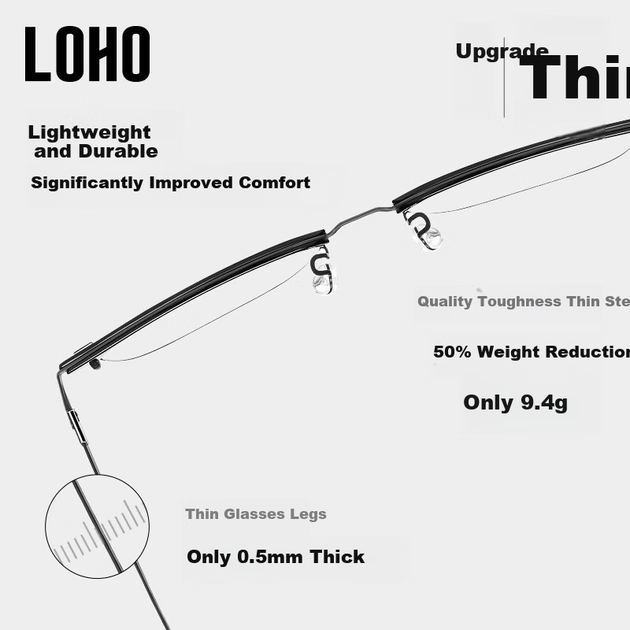 Очки LOHO мужские полуободковые ультралегкие, деловые, черные - изображение 6