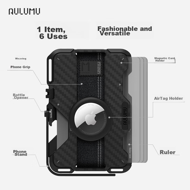 Держатель для карт AULUMU G03 магнитный из углеродного волокна с регулируемой подставкой для смартфонов Apple, черный - изображение 11