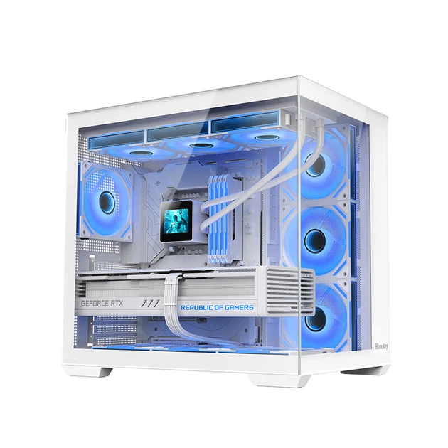 Корпус Huntkey S980Evo White Panoramic Seaside (быстросъемные крепления, поддержка водяного охлаждения 360 мм, 10 мест для вентиляторов, ATX, легко устанавливаемая верхняя крышка, порт Type-C) - изображение 7