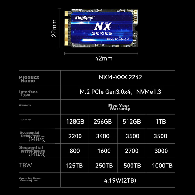 SSD KingSpec 512ГБ NVMe M.2 2242 PCIe 3.0, 3500МБ/с - изображение 10