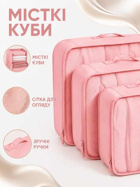 Набор дорожных органайзеров для чемодана 11 в 1 для одежды обуви белья косметики вещей путешествий розовый (49676172) - изображение 5