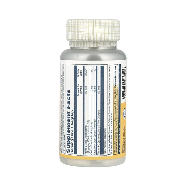 Витамины D3 5000 МЕ и К2 50 мкг, Vitamin D3+K2, Solaray, без сои, 120 капсул - Фото 2 Витамины D3 5000 МЕ и К2 50 мкг, Vitamin D3+K2, Solaray, без сои, 120 капсул - изображение 2
