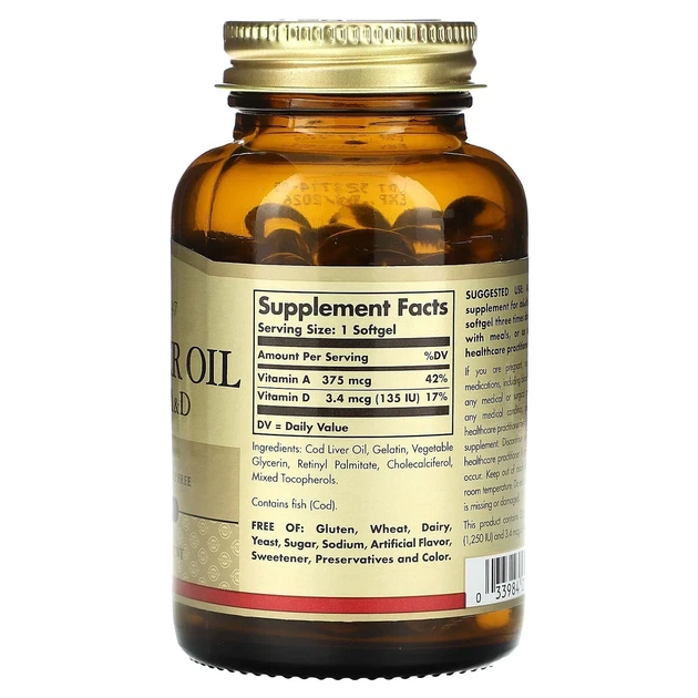 Витамин А и Д из печени норвежской трески Solgar (Vitamin А And D Cod Liver Oil) 100 капсул - изображение 2
