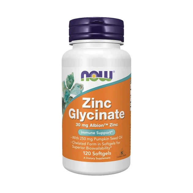 Гліцинат цинку Now Foods (Zinc Glycinate) 30 мг 120 гелевих капсул - Фото 1 Гліцинат цинку Now Foods (Zinc Glycinate) 30 мг 120 гелевих капсул - зображення 1
